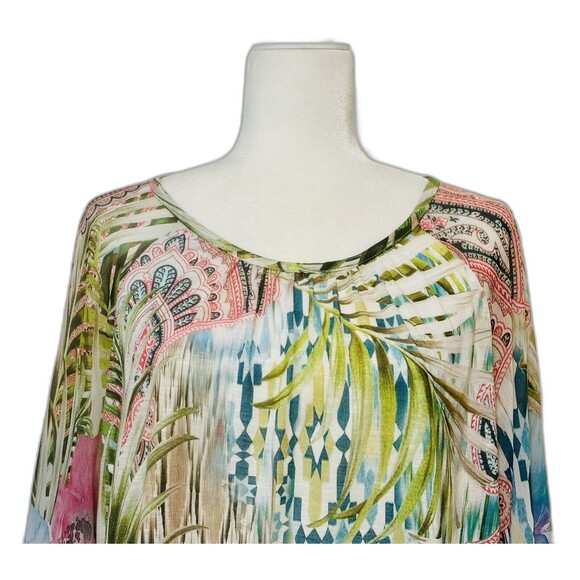 Chico's Women Size 1 US (M) Magnificent Florals Tropical Print Blouse Boho Beach - Picture 3 of 14